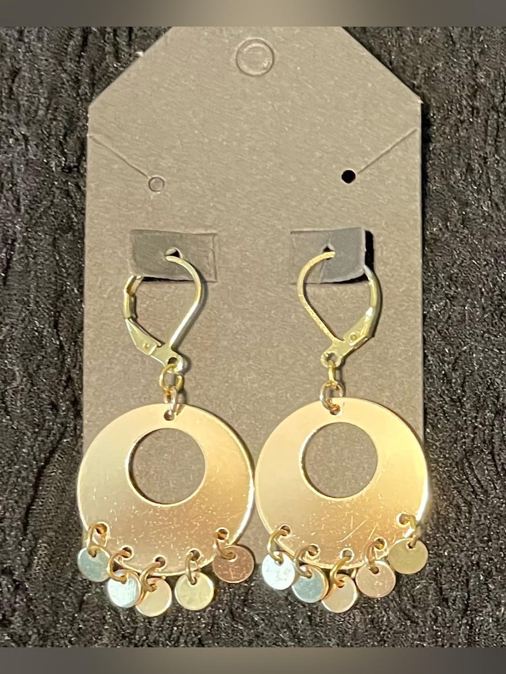 Gold Disc Dangle Earrings with Tiny Coin Accents